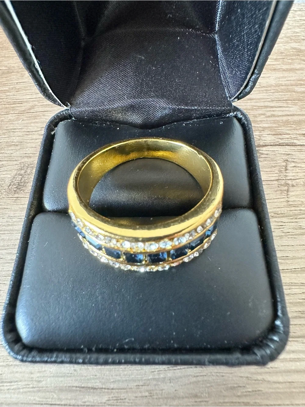 Men’s sapphire and zirconia simulated diamonds ring size 11 18ct gold plated